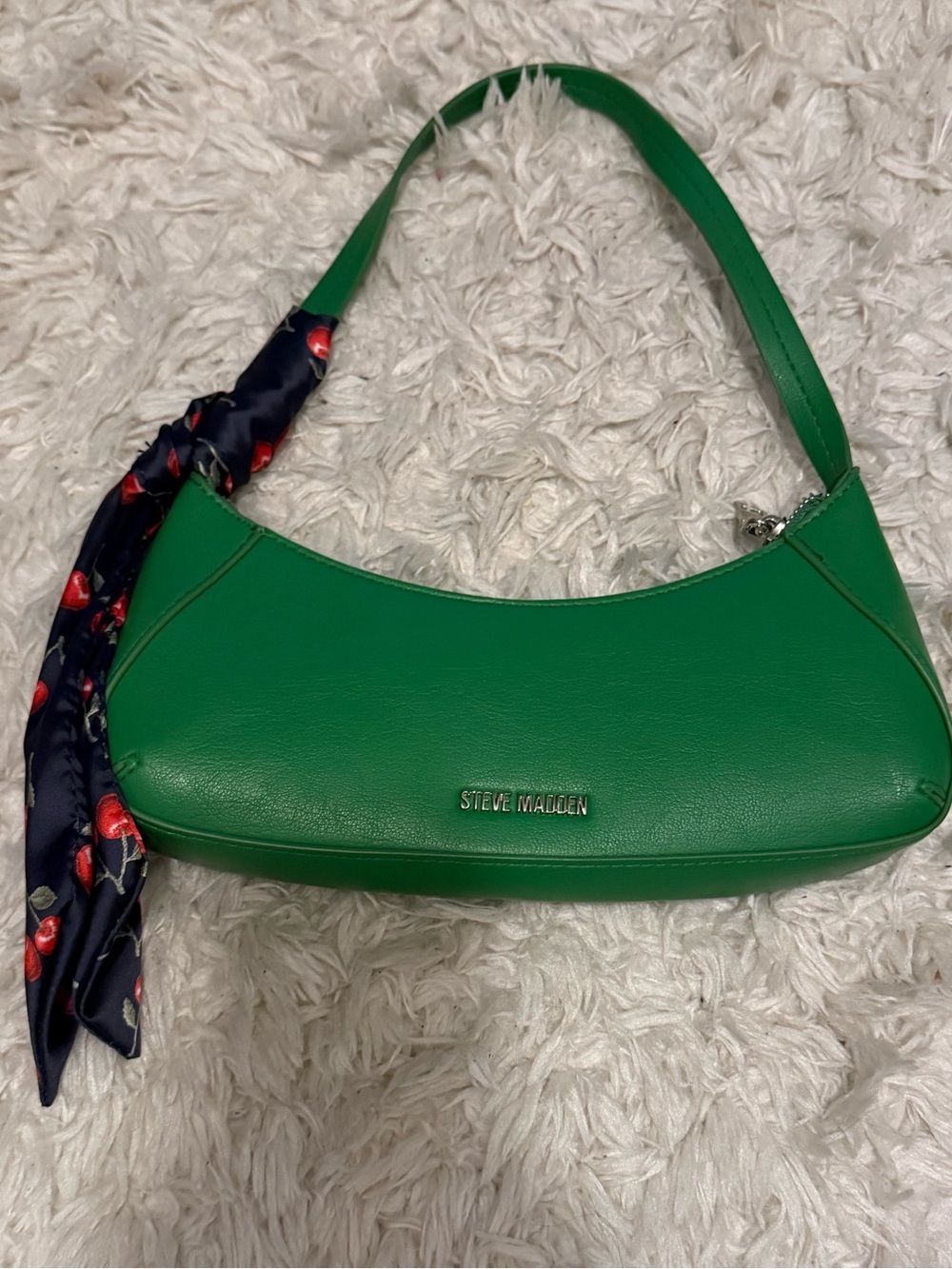Steve Madden Green Crescent Shoulder Bag with Navy Scarf Accent